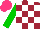 Silk - Maroon,white checks,green sleeves, hot pink cap