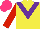 Silk - Yellow, purple zigzag chevron, dark red sleeves, hot pink cap