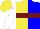 Silk - Yellow and blue halved, burgundy hoop, white sleeve, yellow cap