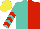 Silk - Turquoise , red halved, red chevrons sleeves, yellow cap