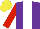 Silk - Purple,white stripe,red sleeves, yellow cap