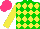 Silk - Green, yellow diamonds, yellow sleeves, hot pink cap