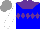 Silk - Blue, purple yoke, collar, diamond hoop , white sleeves, grey cap