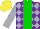 Silk - Purple, silver diamonds, green stripe, silver sleeves, yellow cap