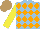 Silk - Light blue, orange diamonds, yellow sleeves, light brown cap