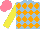 Silk - Light blue, orange diamonds, yellow sleeves, salmon cap