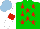 Silk - Green, red stars, white sleeves ,red , white, red, armlets, light blue cap