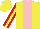 Silk - Yellow, pink stripe, red sleeves with yellow stripe, yellow cap