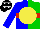 Silk - Blue, green halved, yellow disc, red hoop, yellow disc, black cap, white stars