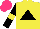 Silk - Yellow, black double triangle, sleeves with yellow armband, hot pink cap