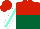 Silk - Red and forest green halved horizontally, white sleeves, aqua stripe, red cap