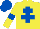 Silk - Yellow, royal blue cross of lorraine, royal blue armlet, royal blue cap