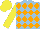 Silk - Light blue, orange diamonds, yellow sleeves, yellow cap