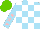 Silk - Sky blue, white checks, sky blue sleeves, pink stars, light green cap