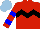 Silk - Red, black chevron hoop, red sleeves, two blue hoops, light blue cap