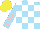 Silk - Sky blue, white checks, sky blue sleeves, pink stars, yellow cap