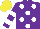 Silk - Purple,white spots,purple sleeves,two white hoops, yellow cap