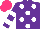 Silk - Purple,white spots,purple sleeves,two white hoops, hot pink cap