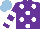 Silk - Purple,white spots,purple sleeves,two white hoops, light blue cap