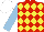 Silk - Red, yellow diamonds, light blue sleeves, white cap