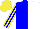 Silk - Blue and white halves, blue and yellow striped sleeves, yellow cap