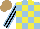 Silk - Light blue and yellow checked, black sleeves, light blue stripes on, light brown cap