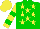 Silk - Green, yellow stars, yellow sleeves,two green hoops, yellow cap