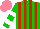 Silk - Green, red stripes , green sleeves, two white hoops, salmon cap