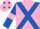 Silk - Pink, Royal Blue cross belts, Royal Blue sleeves, Pink armlets, Pink cap, Royal Blue spots