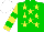 Silk - Green, yellow stars, yellow sleeves,two green hoops, white cap