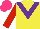 Silk - Yellow, purple chevron, red sleeves, hot pink cap