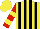 Silk - Yellow, black stripes, red sleeves,two yellow hoops, yellow cap