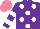 Silk - Purple,white spots,purple sleeves,two white hoops, salmon cap