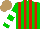 Silk - Green, red stripes , green sleeves, two white hoops, light brown cap