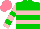 Silk - Green, two pink hoops, pink sleeves, two green hoops, salmon cap