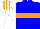 Silk - Blue, white and orange hoop, white sleeve, white cap, orange stripes