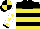 Silk - Yellow, black yoke, yellow, yellow, black, black horizontal stripes, white sleeves, yellow stars, black cuffs, cap, yellow quarters, black collar