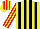 Silk - Yellow and black stripes, yellow and red striped sleeves and cap