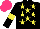 Silk - Black, yellow stars, armband, hot pink cap