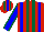 Silk - Red, forest green stripes, blue braces, sleeves red, forest green stripes, blue stripe, cap red, forest green stripes, blue stripe