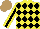 Silk - Yellow, black diamonds, yellow sleeves, black stripe, yellow collar, light brown cap