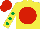 Silk - Yellow, red disc, yellow sleeves, emerald green spots, red cap