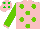 Silk - Pink, light green dots, light green sleeves, pink cuffs, pink cap, green dots