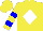 Silk - Yellow, black ps on blue framed white diamond, blue bars on sleeves, yellow cap