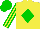 Silk - Yellow, green diamond, green stripes on sleeves, green cap