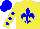 Silk - Yellow, blue fleur de lys, yellow sleeves, blue spots, cap