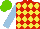 Silk - Red, yellow diamonds, light blue sleeves, light green cap