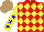 Silk - Red, yellow diamonds, sleeves, blue stars, light brown cap