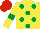 Silk - Yellow, emerald green spots and armlets, red cap