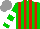 Silk - Green, red stripes , green sleeves, two white hoops, grey cap